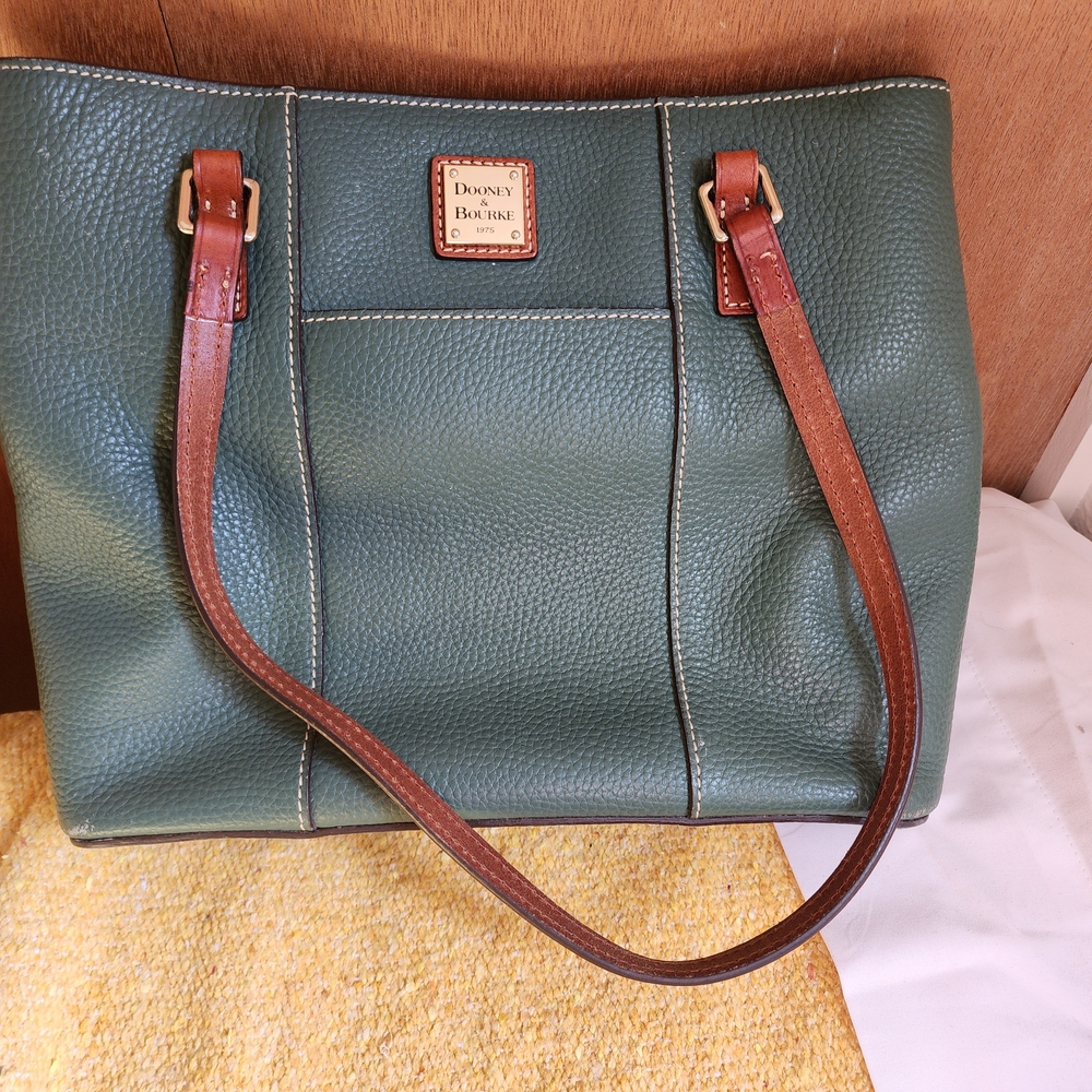 Dooney & Bourke Green Tote with Brown Leather Straps